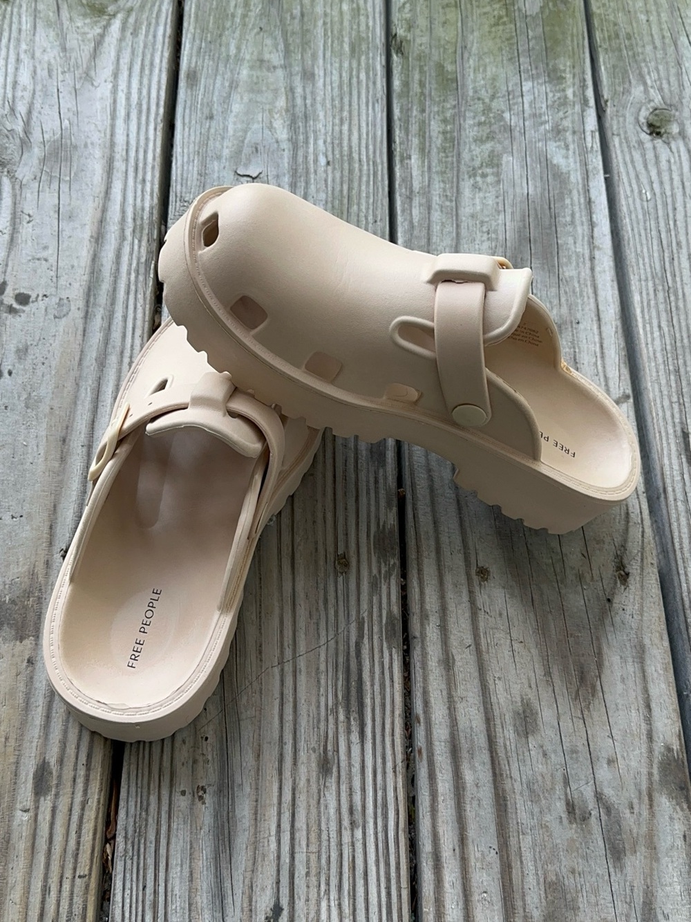 Free People Neutral Beige Buckle Clog Mules - Picture 6 of 8